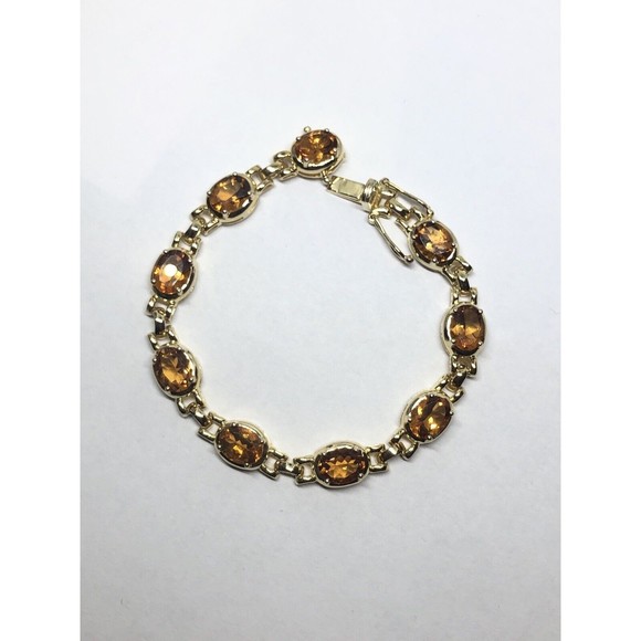 Vintage Sterling Silver Gold Clad Yellow Citrine Bracelet 6 3/4” - Picture 6 of 8
